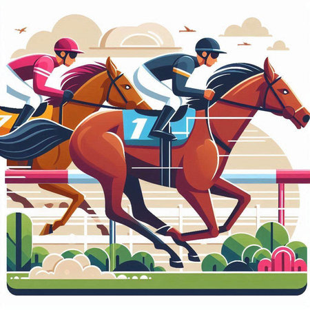 Horse race, jockeys on racecourse. Vector illustrationのイラスト素材