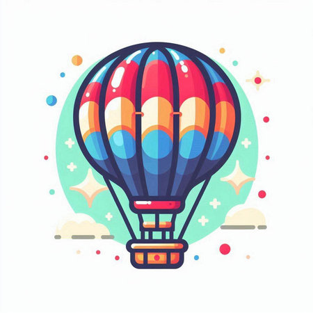 Colorful hot air balloon icon. Vector illustration in flat style.のイラスト素材