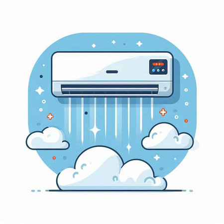 Air conditioner with clouds and rain. Flat design vector illustration.のイラスト素材