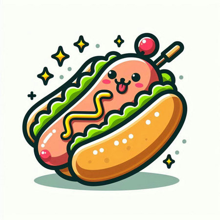 Hot dog cartoon vector illustration. Isolated on a white background.のイラスト素材