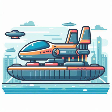 Submarine on the background of the modern city. Vector illustration.のイラスト素材