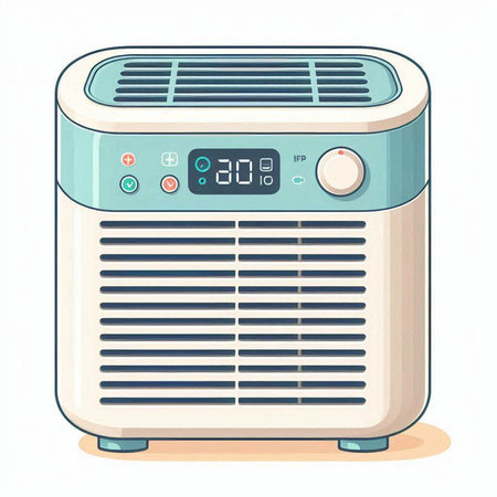 Illustration of an electric air conditioner isolated on a white backgroundのイラスト素材