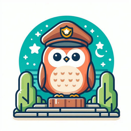 Owl with a police cap. Cute cartoon vector illustration.のイラスト素材