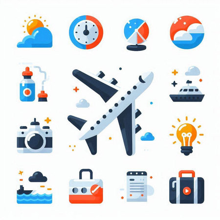 Set of travel and vacation icons in flat style. Vector illustration.のイラスト素材