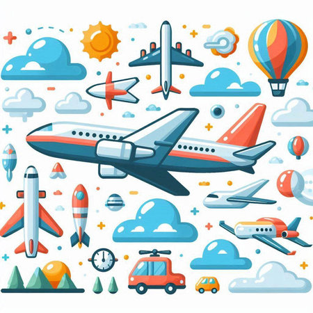 Airplane pattern with different types of air transport. Vector illustration.のイラスト素材