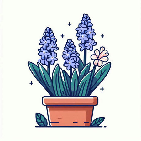 Blue hyacinth flowers in pot. Vector illustration in flat styleのイラスト素材