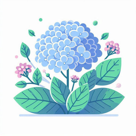 Hydrangea flower with green leaves and flowers. Vector illustration.のイラスト素材