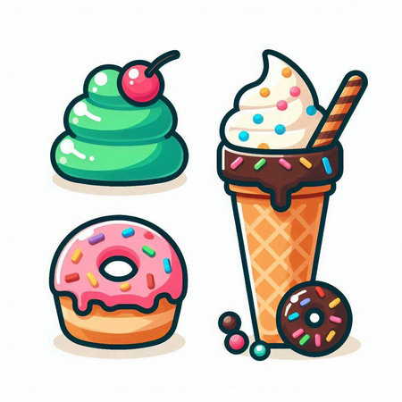 Set of ice cream and donuts. Vector illustration in cartoon style.のイラスト素材