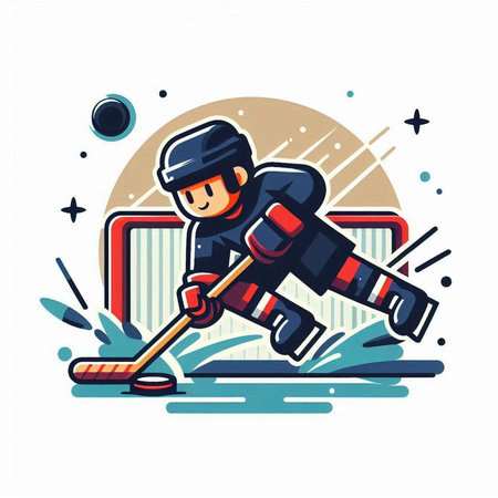 Hockey player in action. Vector illustration isolated on white background.のイラスト素材