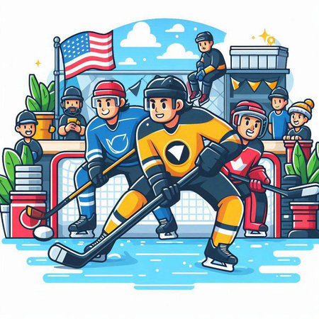 Hockey players on the ice. Vector illustration of a cartoon style.のイラスト素材