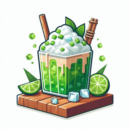 Cocktail with lime and ice. Vector illustration isolated on white background.のイラスト素材