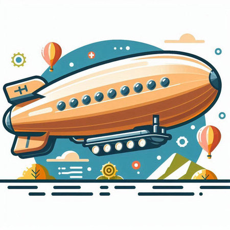 Airship in the sky. Vector illustration in flat cartoon style.のイラスト素材