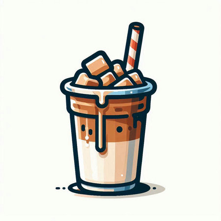 Coffee cup with ice cubes and straw. Vector illustration.のイラスト素材