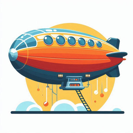 Airship vector illustration. Cartoon airship flying in the sky.のイラスト素材