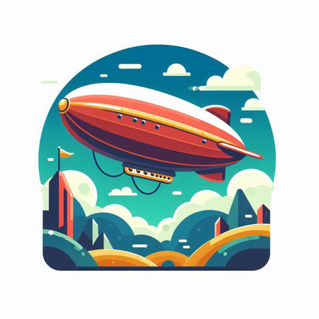 Airship in the sky. Colorful vector illustration in flat styleのイラスト素材