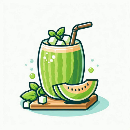 Cocktail with watermelon, mint and ice. Vector illustration.のイラスト素材