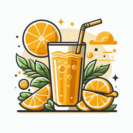 Orange smoothie in a glass with a straw. Vector illustration.のイラスト素材