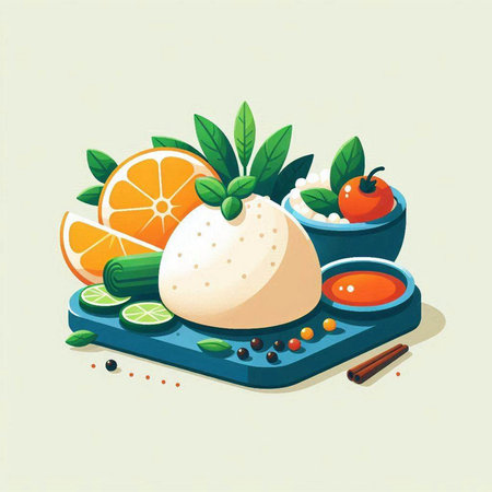 Illustration of a set of healthy food. Healthy food concept.のイラスト素材