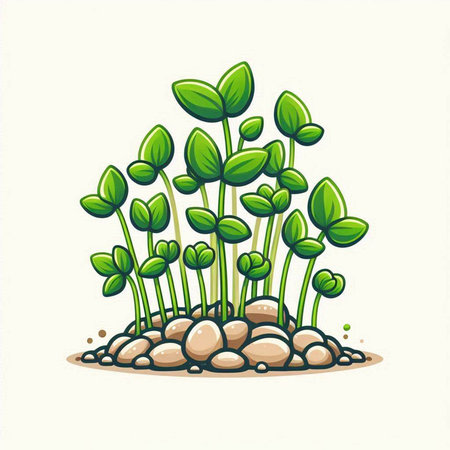 Illustration of a green sprout growing in the ground on white backgroundのイラスト素材