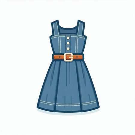 Blue dress with belt isolated on a white background. Vector illustration.のイラスト素材