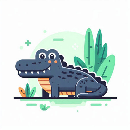 Cute crocodile in the garden. Vector illustration in flat styleのイラスト素材