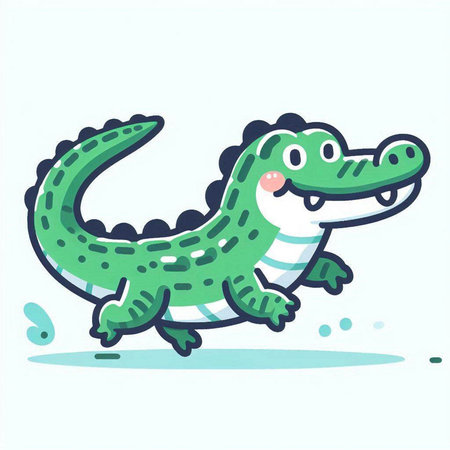 Crocodile running. Vector illustration. Cute cartoon crocodile.のイラスト素材