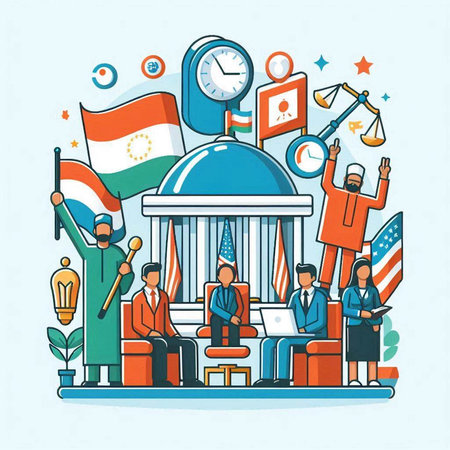 Vector illustration in line art style - Government, government and business.のイラスト素材