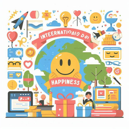 Happy people around the world. Flat design concept. Vector illustration.のイラスト素材