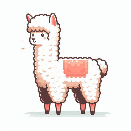 Cute cartoon alpaca. Vector illustration isolated on white background.のイラスト素材