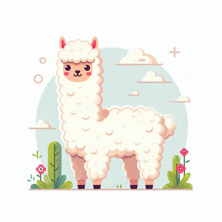 Cute cartoon alpaca. Vector illustration in a flat style.のイラスト素材