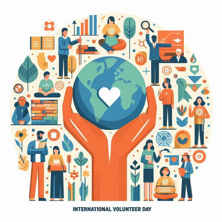International day of knowledge concept with human hands holding globe and icons vector illustrationのイラスト素材