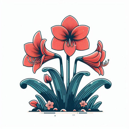 Amaryllis flowers. Hand drawn vector illustration isolated on white background.のイラスト素材