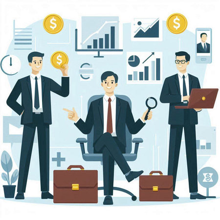 Business people working in the office. Flat vector illustration in cartoon style.のイラスト素材