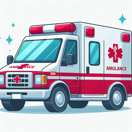 Ambulance car on a white background. Vector cartoon illustration.のイラスト素材