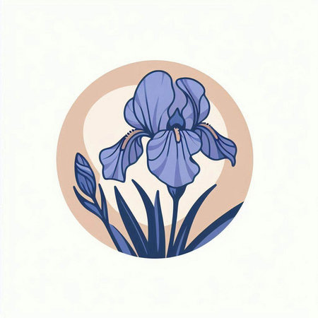 Blue iris flower on a white background. Vector illustration in a flat style.のイラスト素材