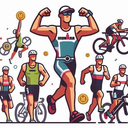 Vector illustration of a triathlon, cycling race, sport competition.のイラスト素材