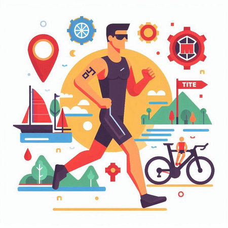 Running man. Sport and healthy lifestyle. Vector illustration in flat styleのイラスト素材