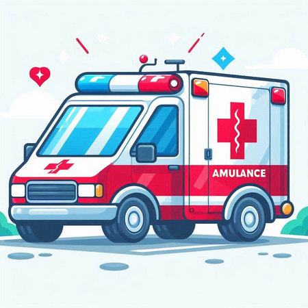 Ambulance car on the road. Vector illustration of a flat style.のイラスト素材