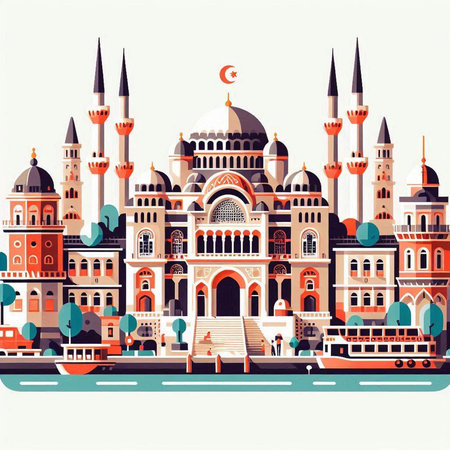 Sultanahmet mosque in Istanbul, Turkey. Vector illustration.のイラスト素材