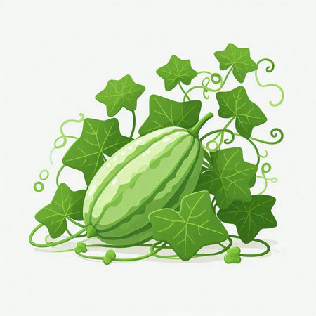 Watermelon with green leaves on a white background. Vector illustration.のイラスト素材