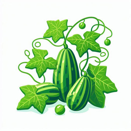 Cucumber with leaves isolated on white background. Vector illustration.のイラスト素材