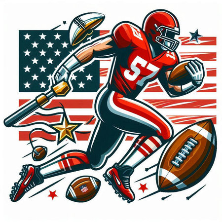 American football player with ball and helmet on american flag background, vector illustrationのイラスト素材