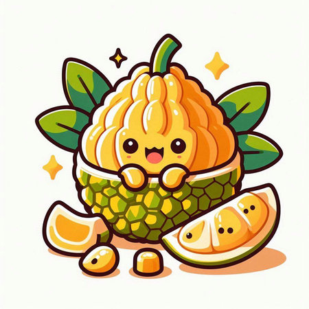 Cute kawaii kawaii melon fruit character vector illustration.のイラスト素材