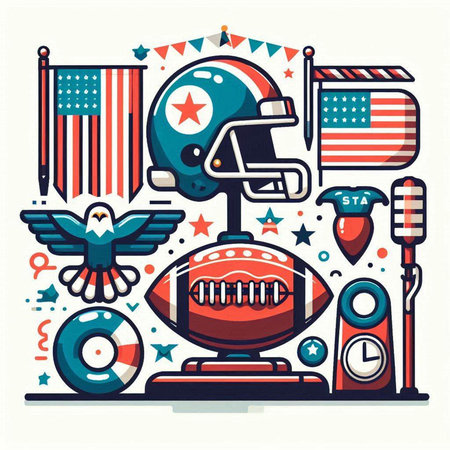 American football elements. Vector illustration in flat design style on white background.のイラスト素材