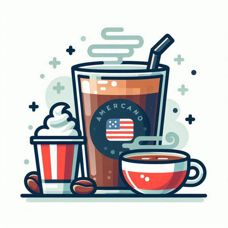 Cup of coffee with american flag. Vector illustration in flat styleのイラスト素材