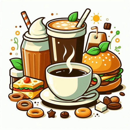 Coffee and sweets. Vector illustration of a set of fast food.のイラスト素材