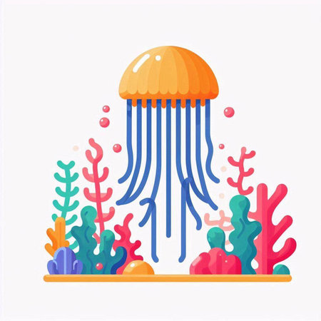 Jellyfish. Underwater world. Vector illustration in flat styleのイラスト素材