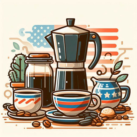 Coffee set. Vector illustration in retro style. Coffee time.のイラスト素材