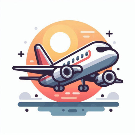 Airplane flat color icon. Vector illustration for web and mobile designのイラスト素材