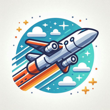 Space rocket in the sky with clouds. Vector illustration for your designのイラスト素材